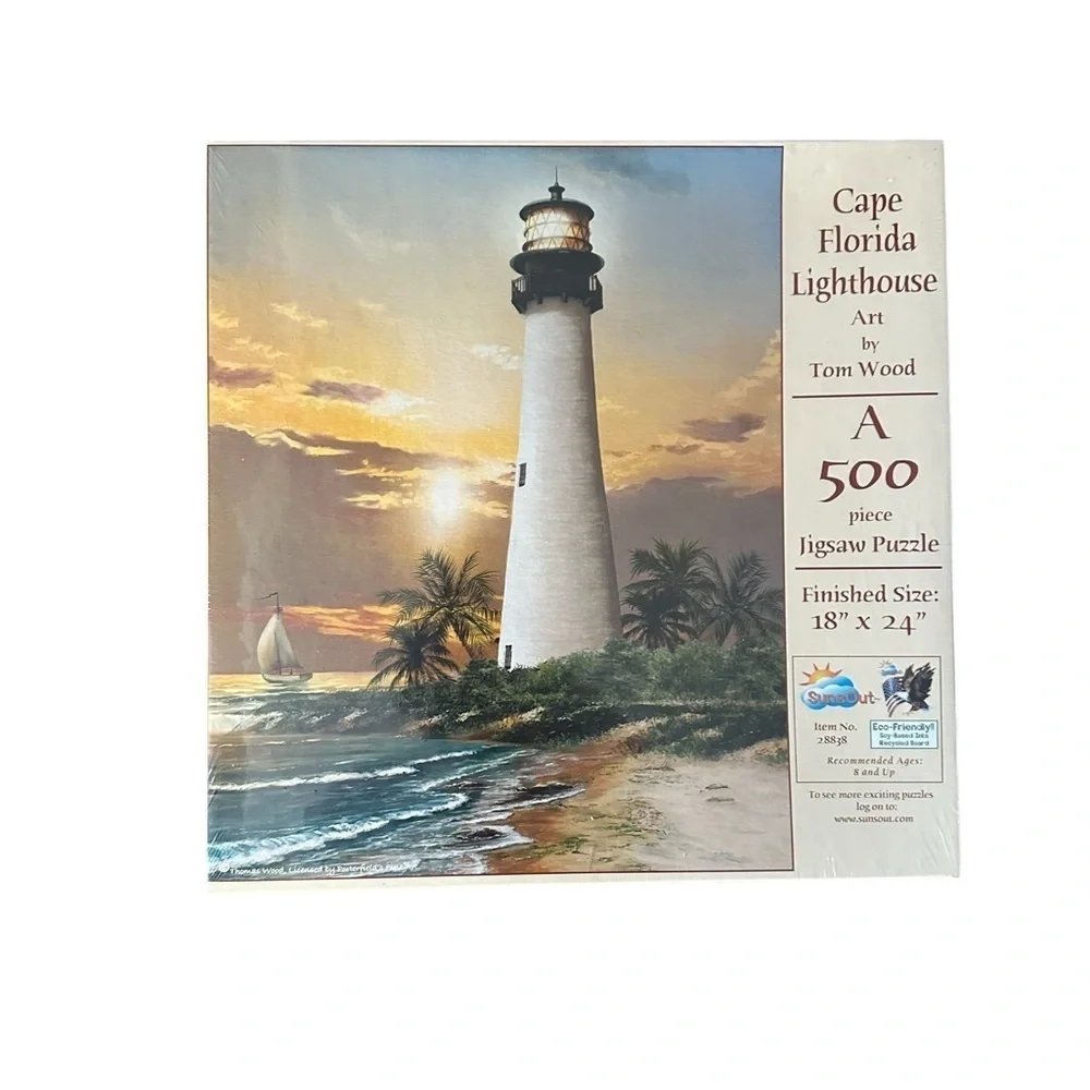 Cape Florida Lighthouse 500-Piece Jigsaw‎ Puzzle Made in USA Art by Tom Woods